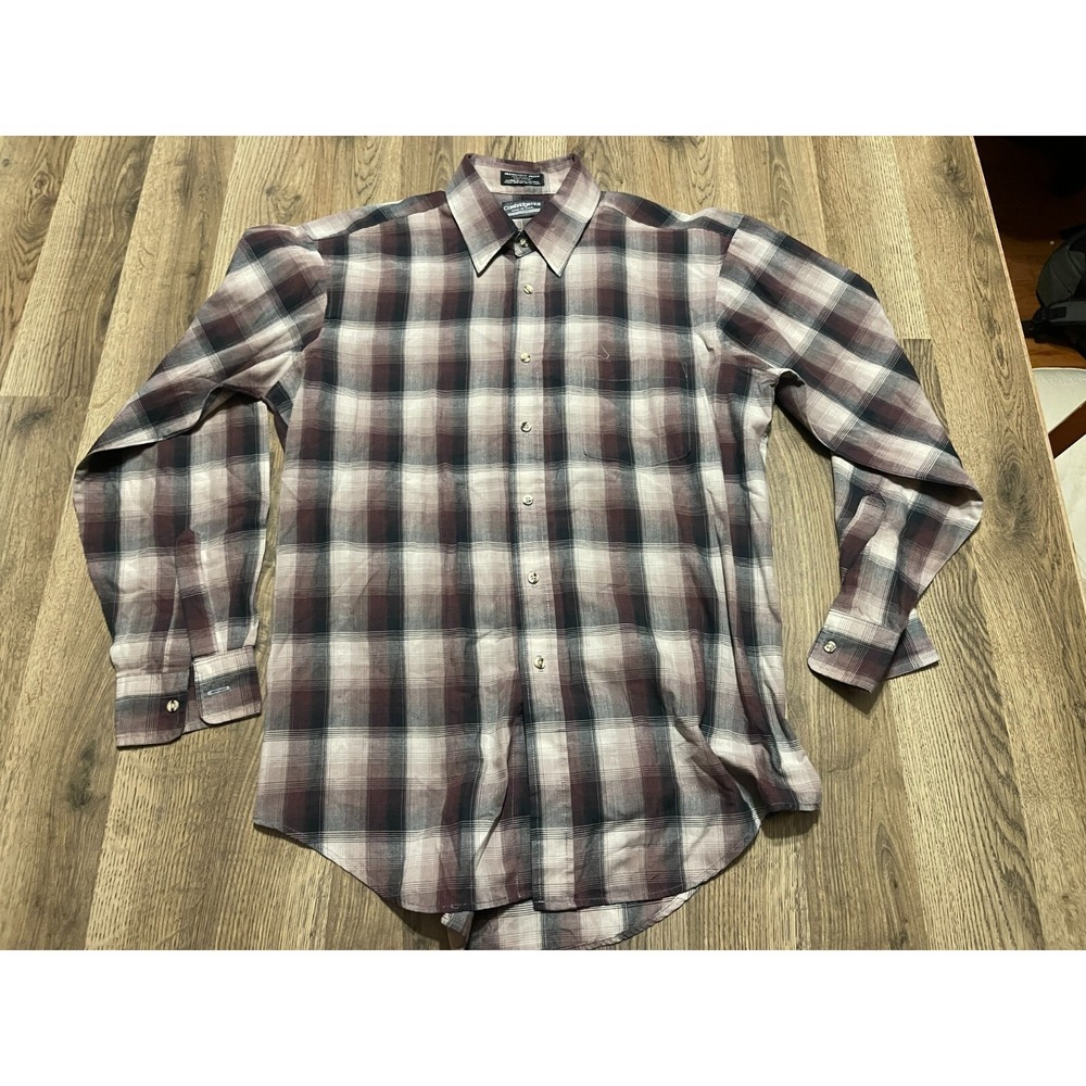 Cambridge Hall Shirt, Men's Large, 16-16.5, Brown Red Black, Plaid, Button Up